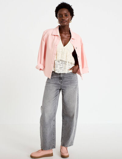Blouse manches courtes aspect dentelle ecru femme