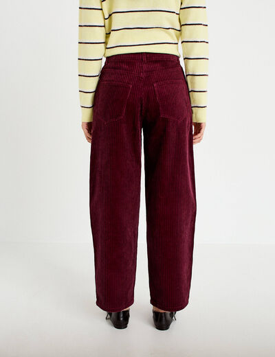 Pantalon large en velours bordeaux femme