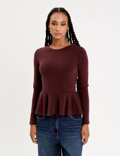 Pull ajust&eacute; court manches longues bordeaux femme