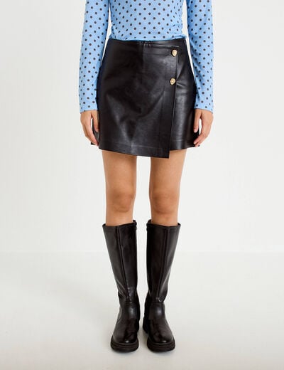 Jupe-short courte en similicuir noir femme