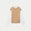 Pull 2-en-1 col chemise manches longues beige femme