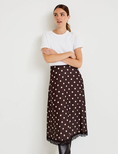 Jupe &eacute;vas&eacute;e 3/4 en dentelle marron femme