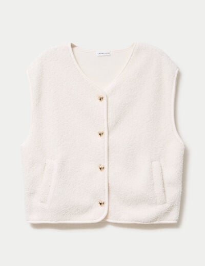 Veste sans manches effet polaire ecru femme