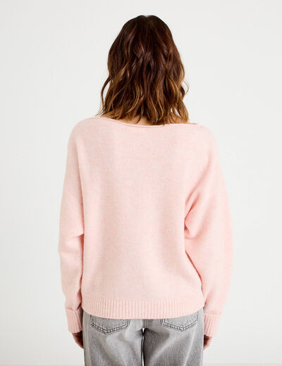 Pull col bateau rose clair femme