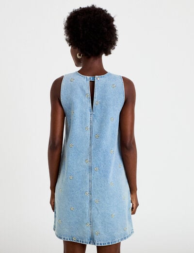 Robe courte droite en jean sans manches bleu femme