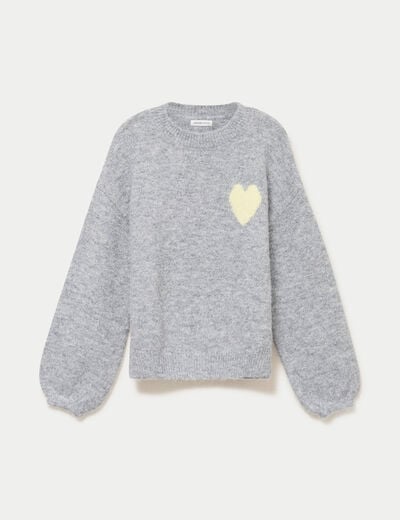 Pull oversize col rond manches longues gris clair femme
