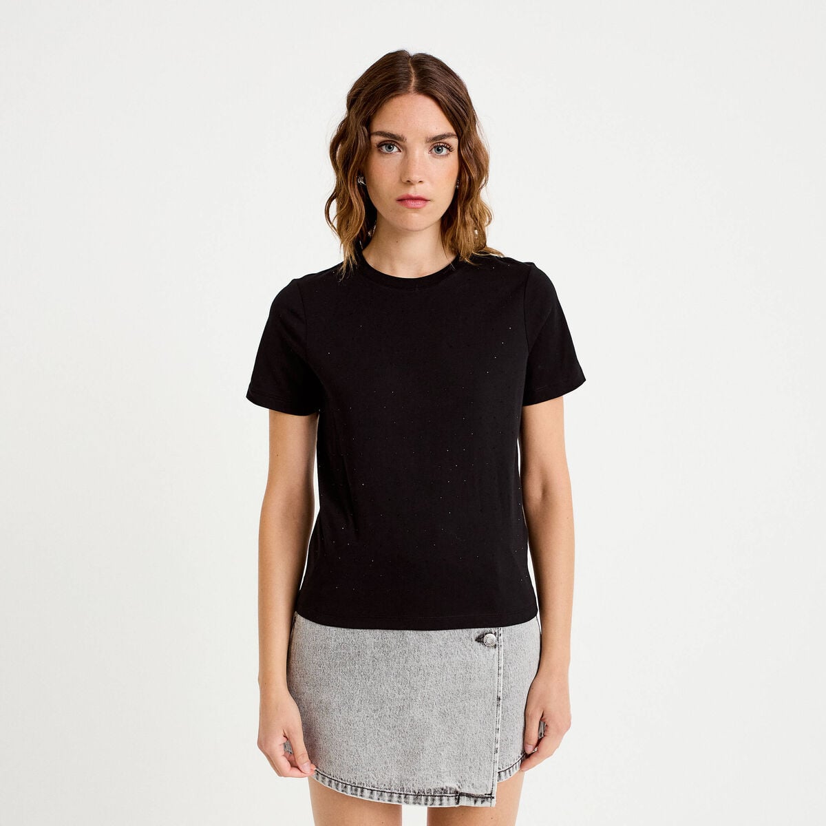 T-shirt col rond manches courtes noir femme