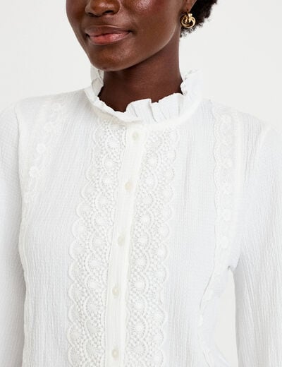 Blouse droite col montant dentelle ecru femme