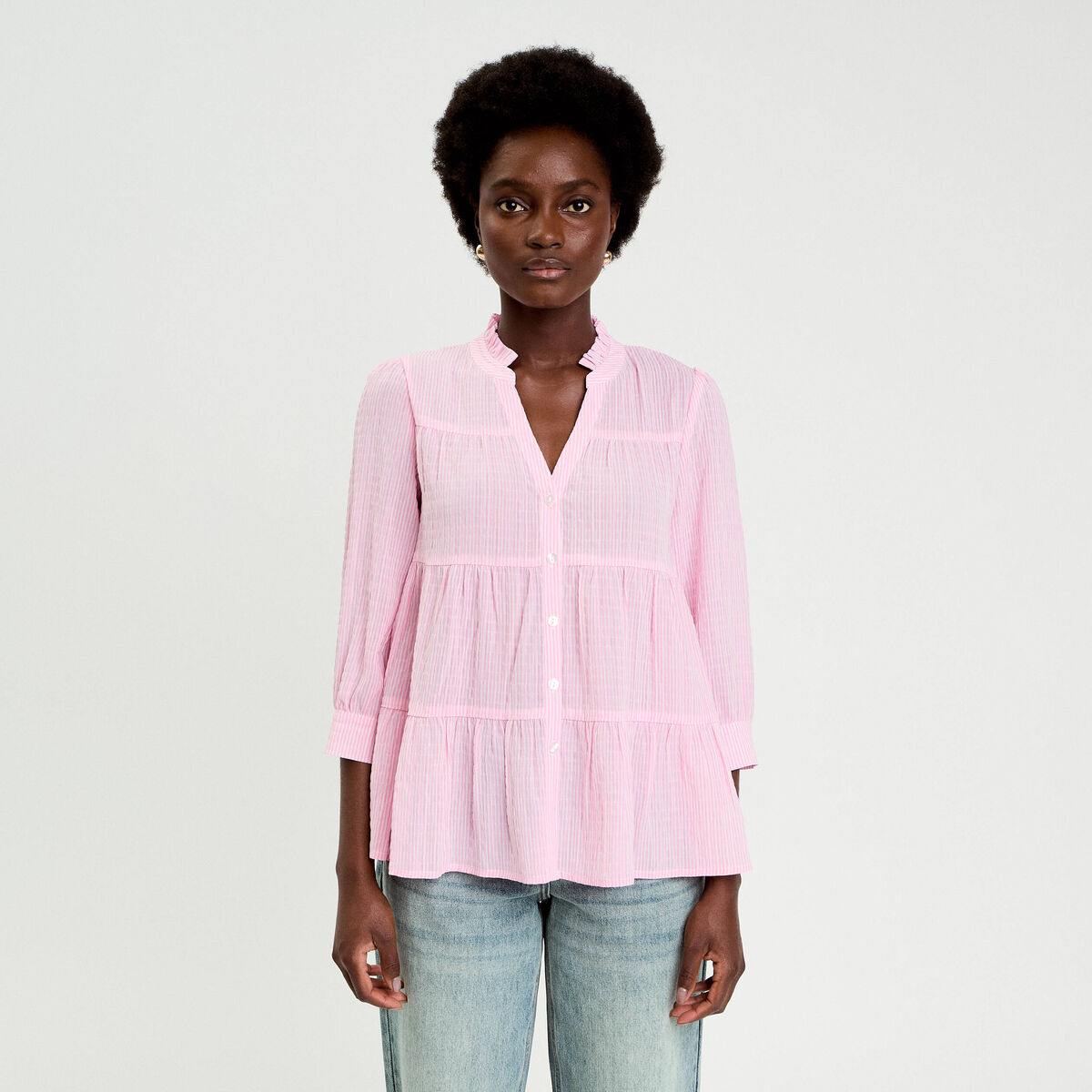 Blouse manches 3/4 rose clair femme