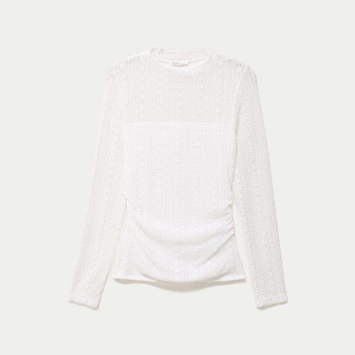 Top ajust&eacute; col montant dentelle ecru femme