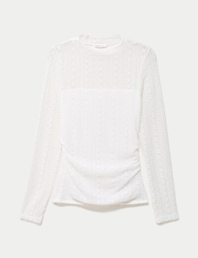 Top ajust&eacute; col montant dentelle ecru femme