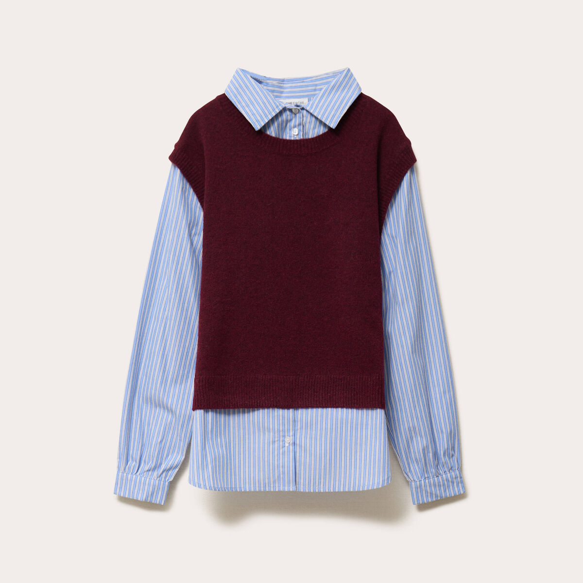 Pull chemise 2-en-1 rouge fonc&eacute; femme