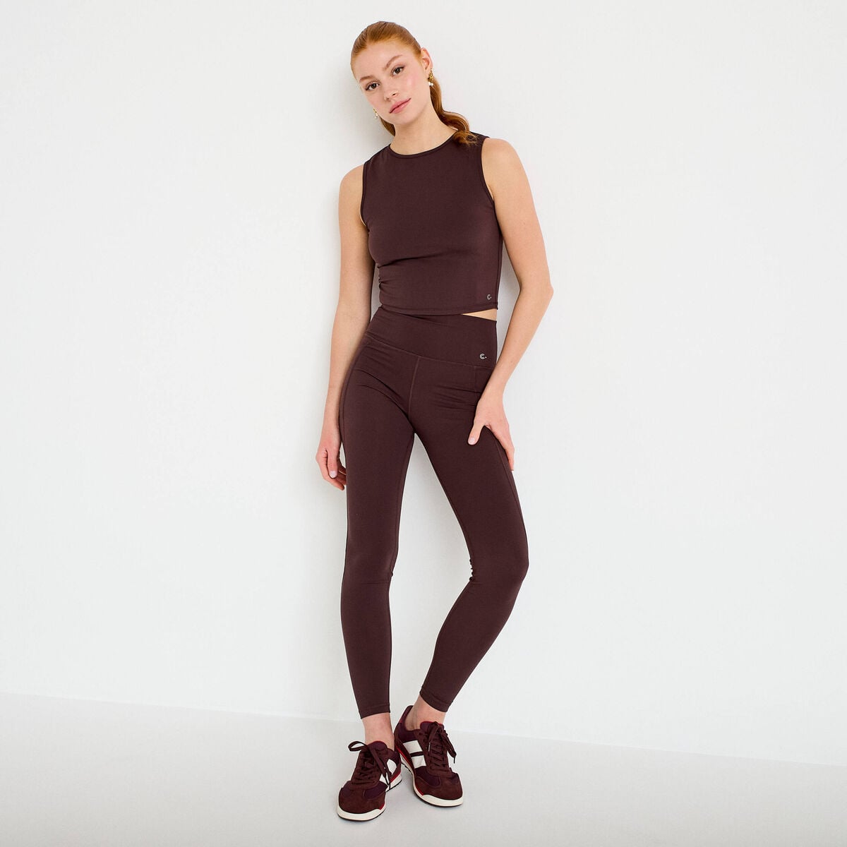 Leggings taille haute marron fonc&eacute; femme