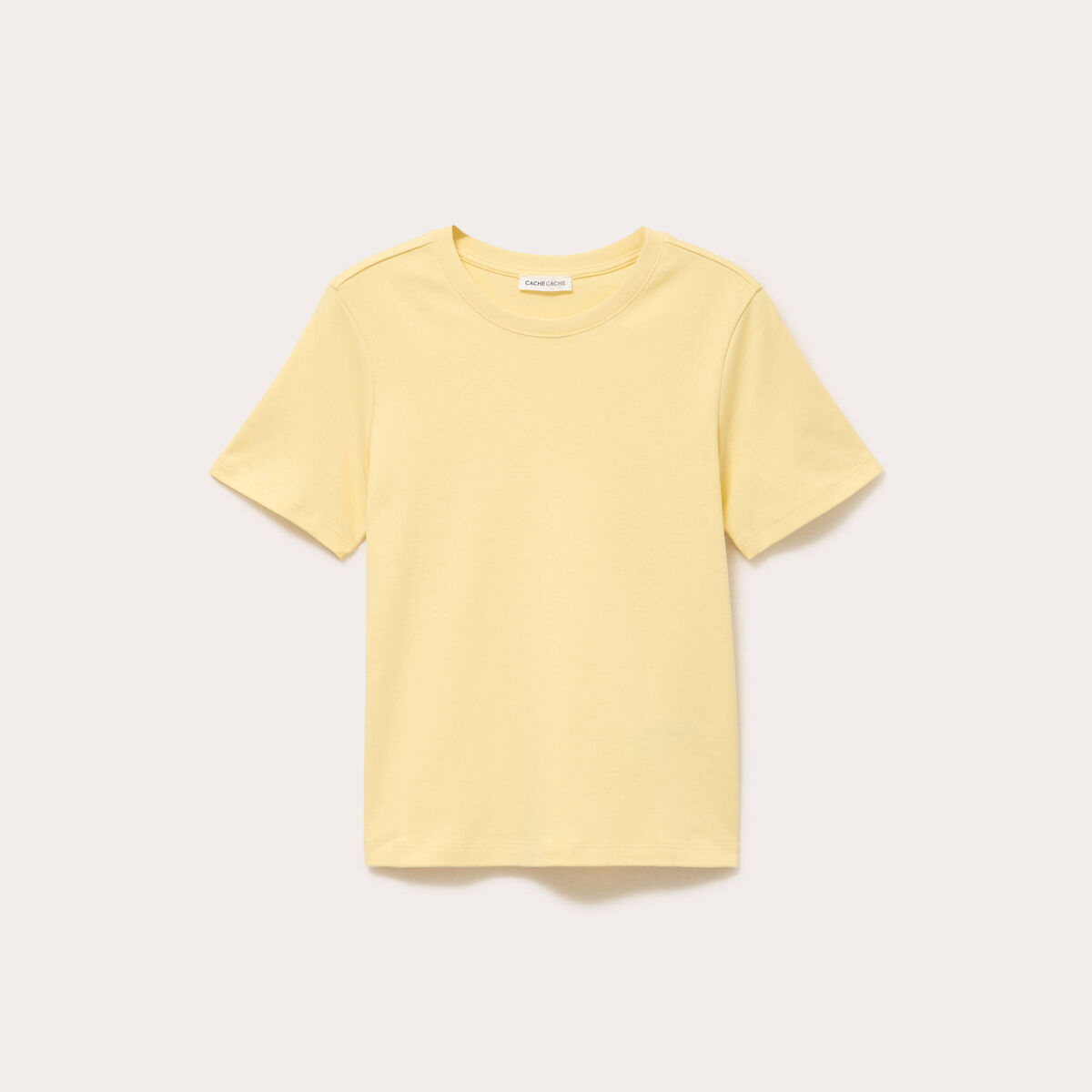 T-shirt col rond manches courtes jaune pastel femme
