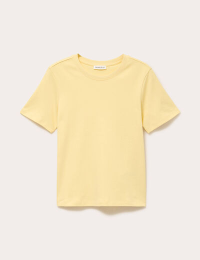 T-shirt col rond manches courtes jaune pastel femme