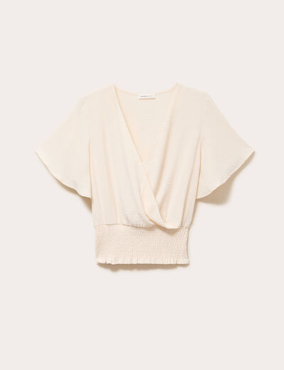 Blouse smock&eacute;e manches courtes ecru femme