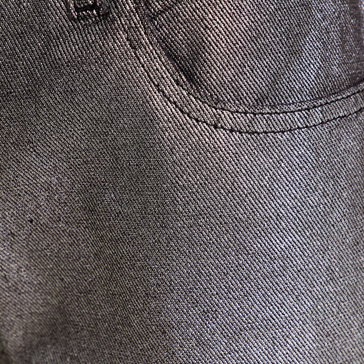 Pantalon droit en coton enduit gris argent femme