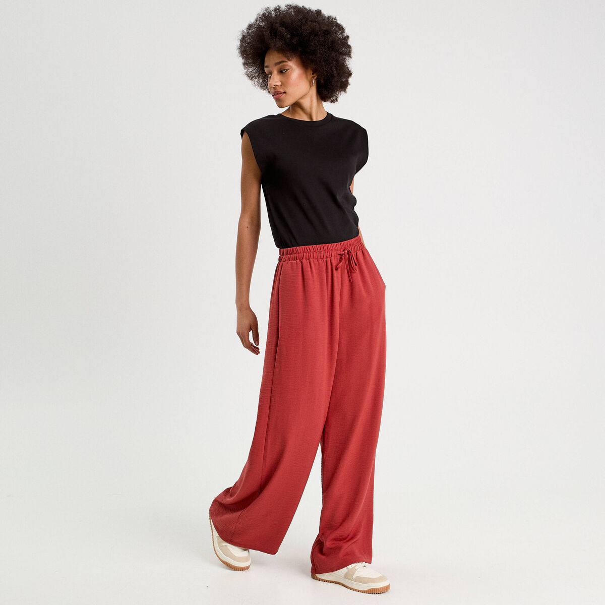 Pantalon large fluide vieux rose femme