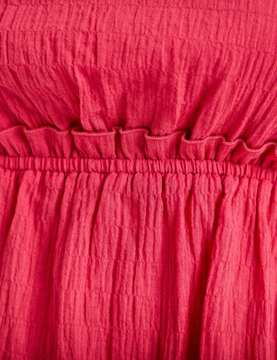 Top pliss&eacute; col carr&eacute; fines bretelles rose framboise femme