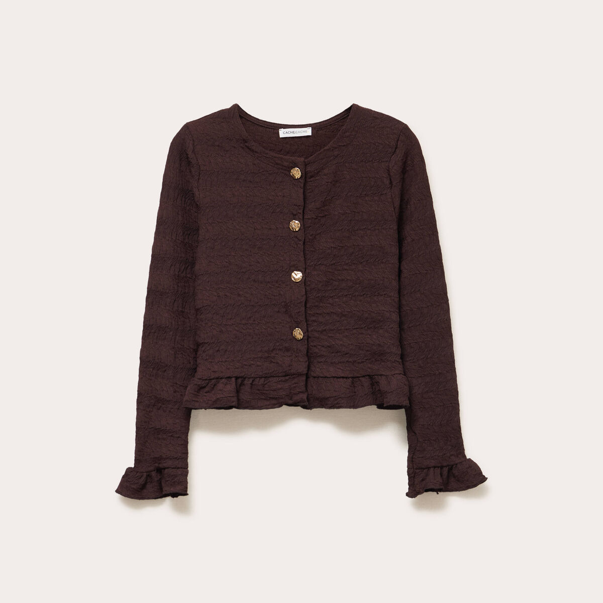 Gilet col rond manches longues bordeaux femme