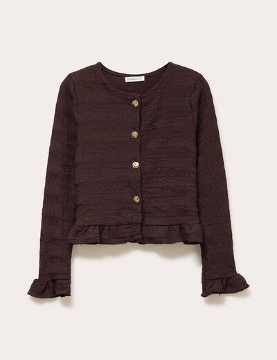 Gilet col rond manches longues bordeaux femme