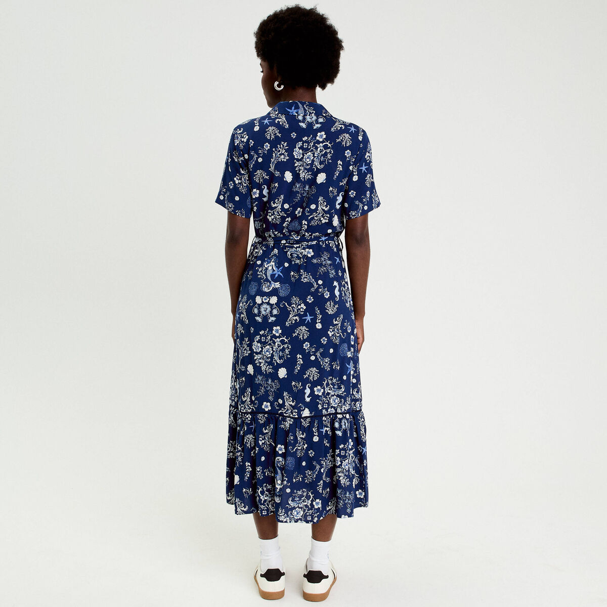 Robe longue col chemise bleu marine femme