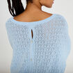 Pull ajour&eacute; col v manches courtes bleu ciel femme