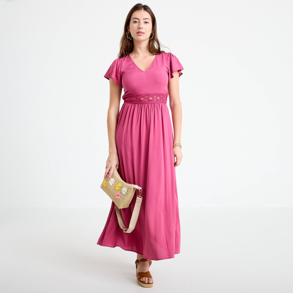 Robe longue &eacute;vas&eacute;e prune femme