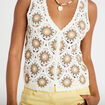D&eacute;bardeur crochet boutons ecru femme