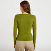 T-shirt cintr&eacute; col rond manches longues vert fonc&eacute; femme