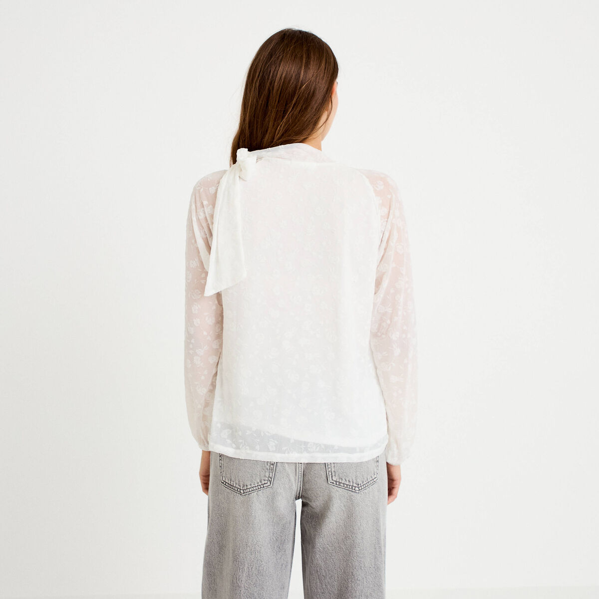 Blouse droite manches longues ecru femme