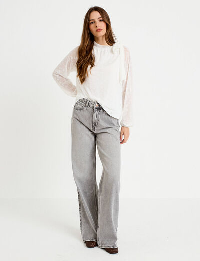 Blouse droite manches longues ecru femme