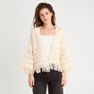Gilet ajour&eacute; avec franges ecru femme