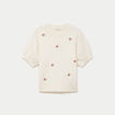 Pull col rond manches courtes brod&eacute; ecru femme