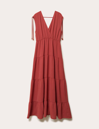 Robe longue &eacute;vas&eacute;e col V vieux rose femme