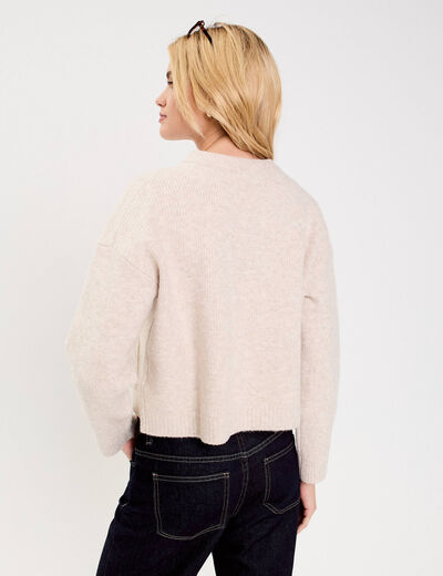 Gilet bouclette col rond manches longues beige femme