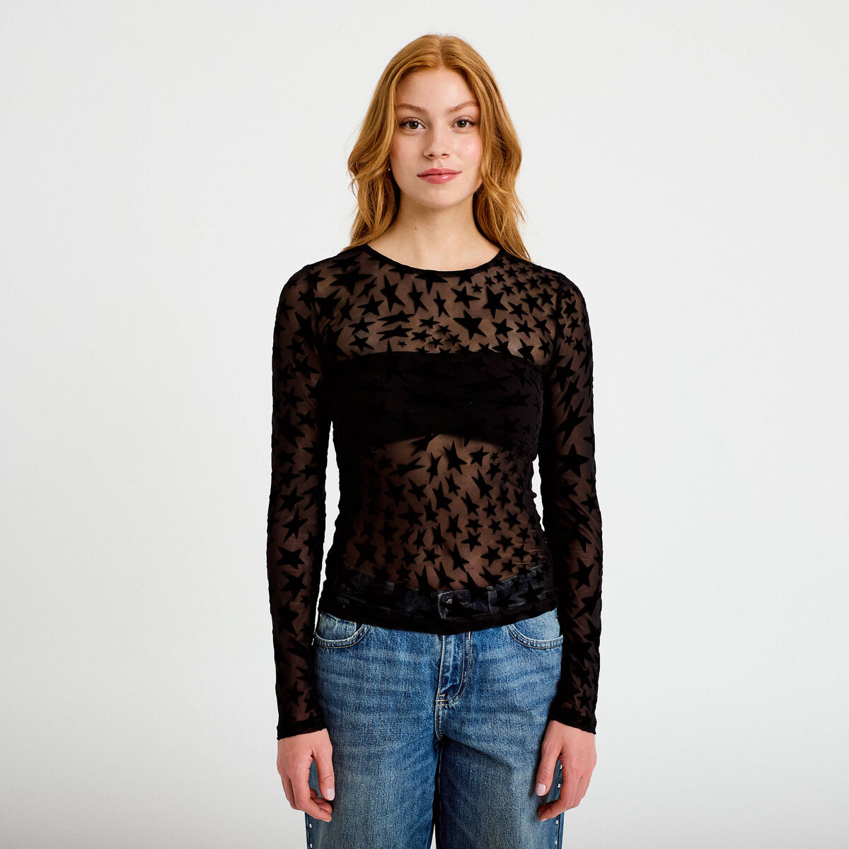 T-shirt ajust&eacute; manches longues noir femme
