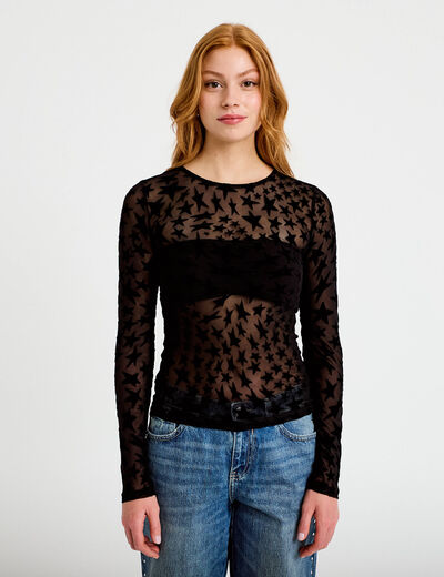 T-shirt ajust&eacute; manches longues noir femme