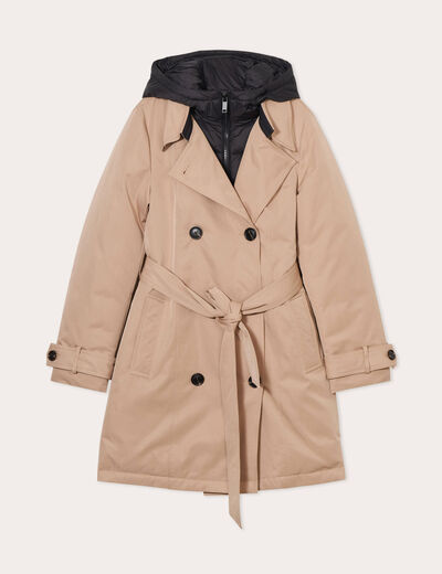 Trench ceintur&eacute; avec capuche camel femme