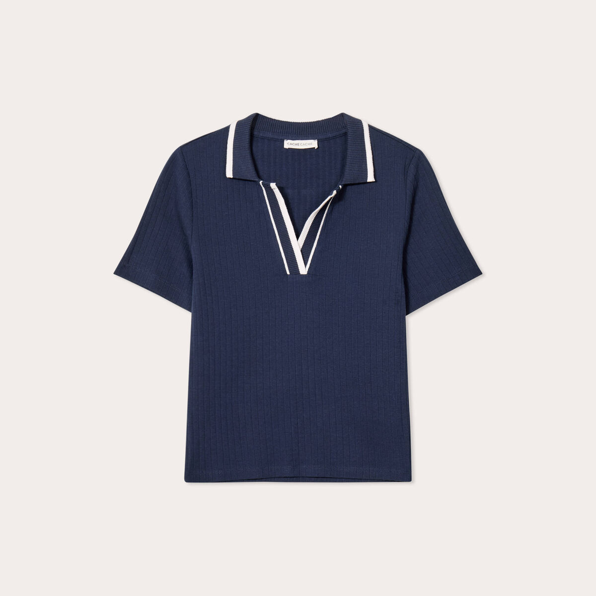 Polo c&ocirc;tel&eacute; manches courtes bleu marine femme