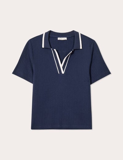 Polo c&ocirc;tel&eacute; manches courtes bleu marine femme