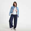 Pantalon large taille &eacute;lastiqu&eacute;e bleu clair femme