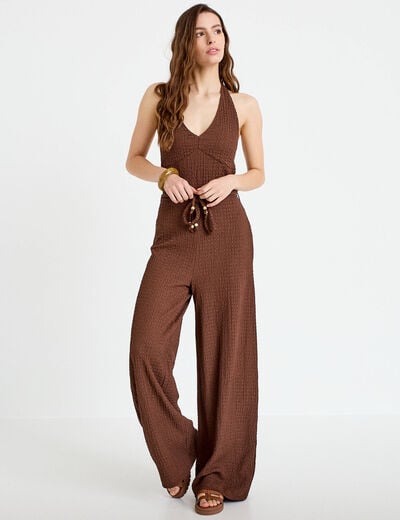 Combinaison large sans manches col v marron femme
