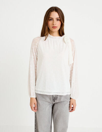 Blouse droite manches longues ecru femme