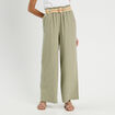 Pantalon large ceintur&eacute; contenant du lin vert kaki femme