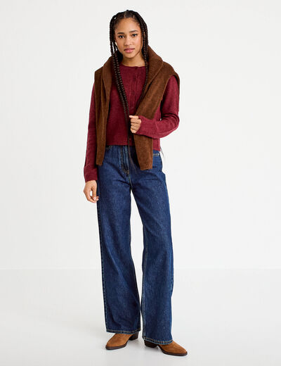 Gilet boutonn&eacute; manches longues rouge fonc&eacute; femme