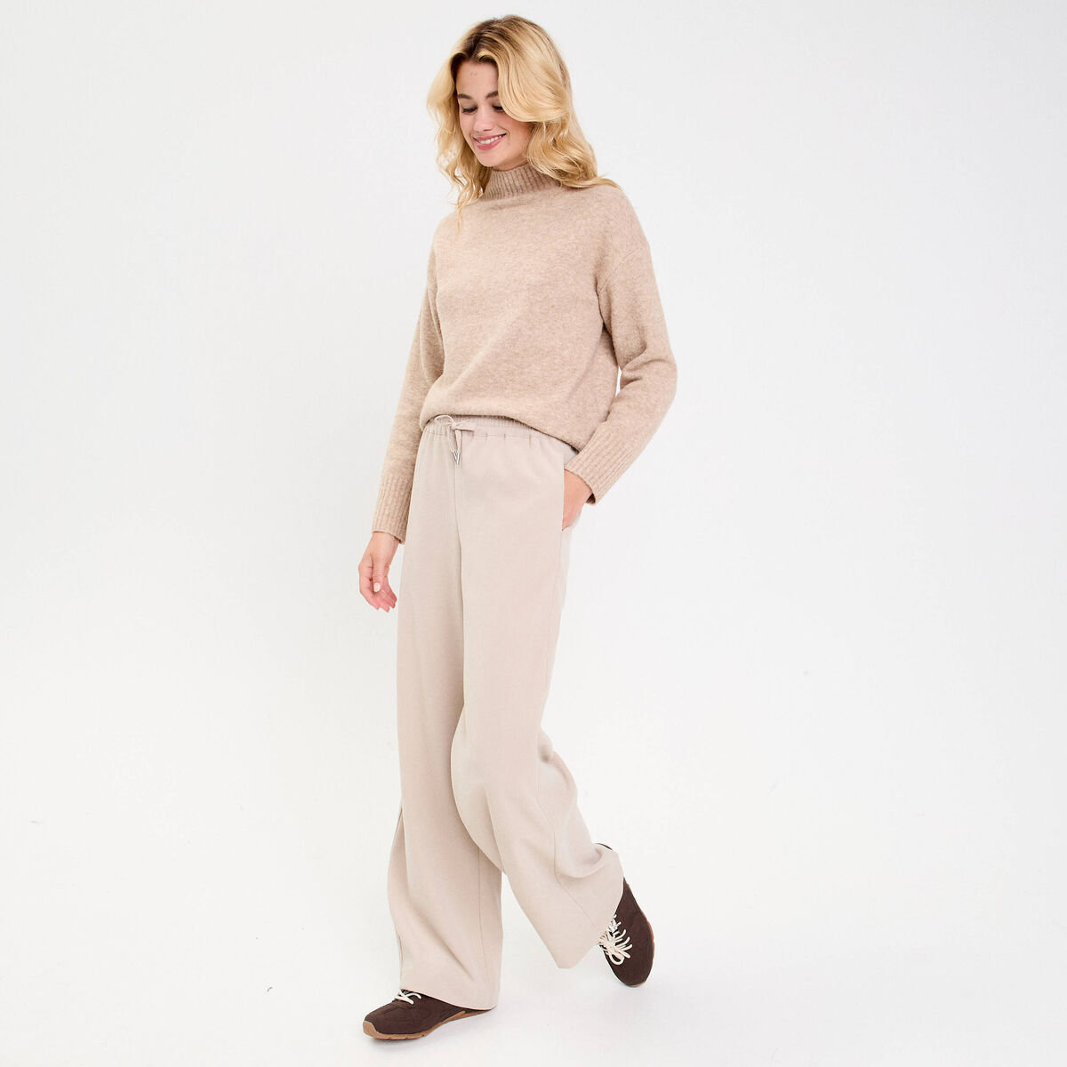 Pantalon large fluide sable femme