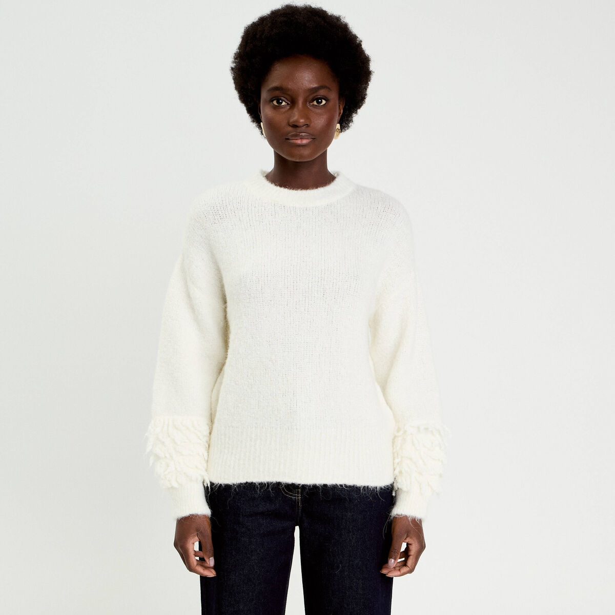 Pull manches longues ecru femme