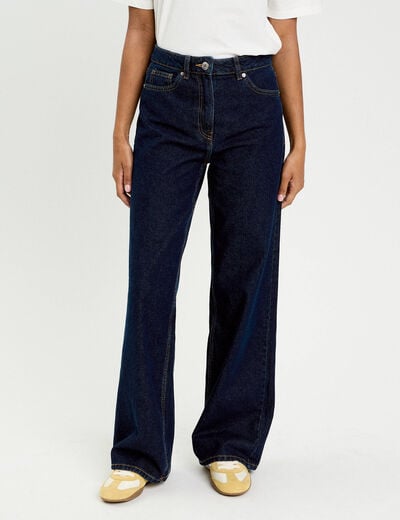 Jeans wide leg taille haute denim blue black femme
