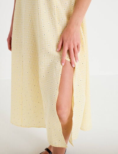 Robe &eacute;vas&eacute;e 3/4 &agrave; fines bretelles jaune clair femme
